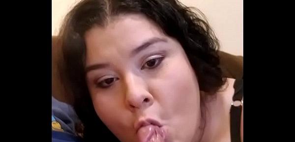  BBW Latina sucks dick all the way to completion and barely blinked